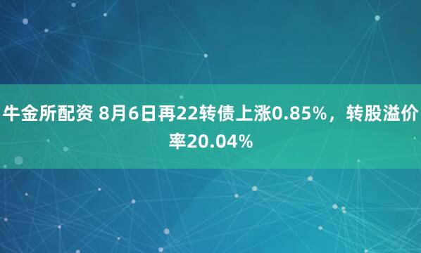 牛金所配资 8月6日再22转债上涨0.85%，转股溢价率20.04%